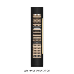 ZLINE Autograph Edition 18 in. 9.0 cu. ft. Triple Zone 68 Bottle Left Hinge Column Wine Cooler in Black Stainless Steel with Polished Gold Accents (RCWVLZ-BS-18-G) main image.