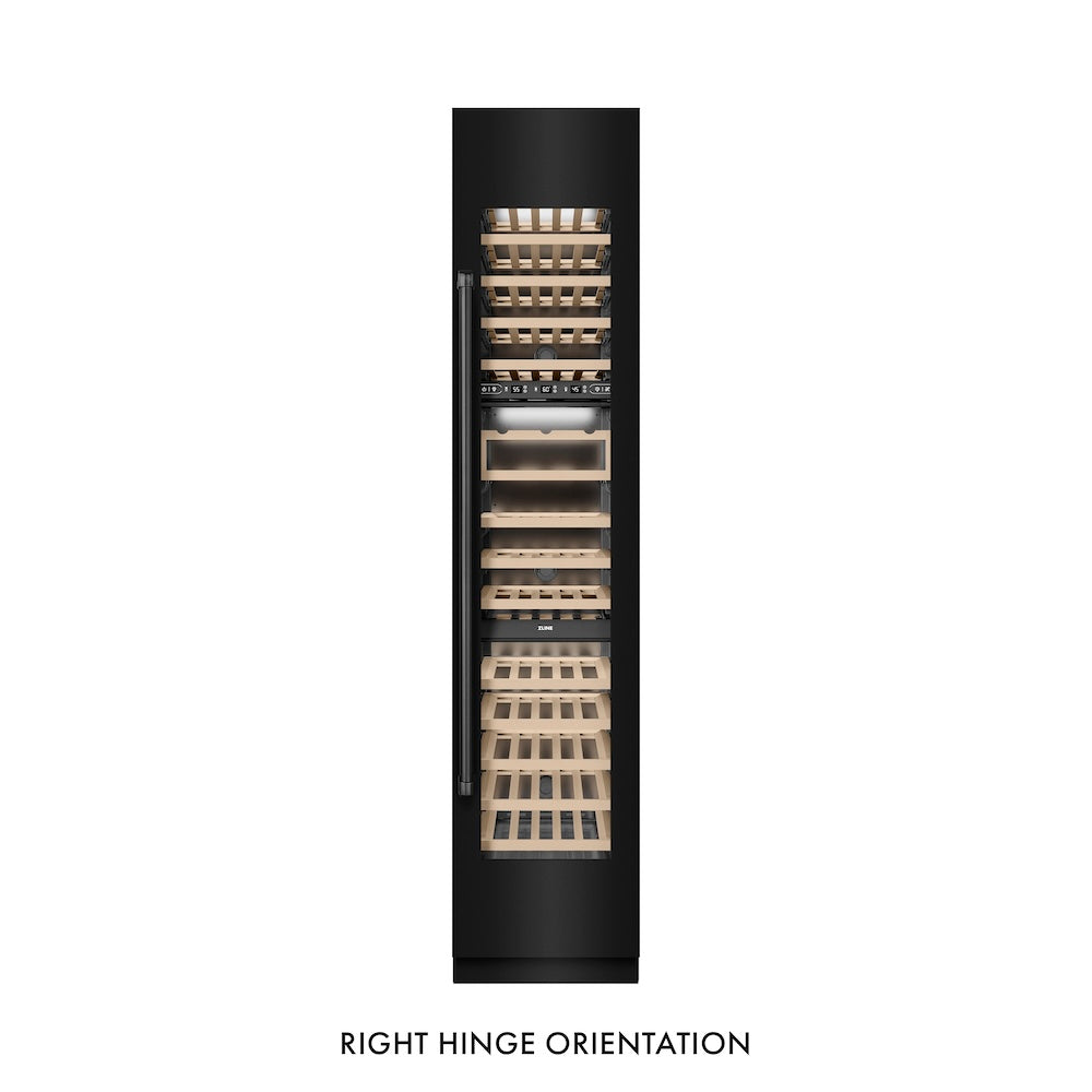 ZLINE 18 in. 9.0 cu. ft. Triple Zone 68 Bottle Right Hinge Column Wine Cooler in Black Stainless Steel (RCWVR-BS-18) front, closed.