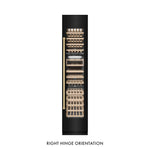 ZLINE Autograph Edition 18 in. 9.0 cu. ft. Triple Zone 68 Bottle Right Hinge Column Wine Cooler in Black Stainless Steel with Champagne Bronze Accents (RCWVRZ-BS-18-CB) front, closed.