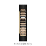 ZLINE Autograph Edition 18 in. 9.0 cu. ft. Triple Zone 68 Bottle Right Hinge Column Wine Cooler in Black Stainless Steel with Polished Gold Accents (RCWVRZ-BS-18-G) front, closed.