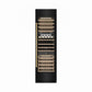 ZLINE Autograph Edition 24 in. 12.4 cu. ft. Triple Zone 100 Bottle Column Wine Cooler in Black Stainless Steel and Polished Gold Accents (RCWVZ-BS-24-G) front, closed.