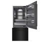 ZLINE 36 in. 19.8 cu. ft. Built-In Bottom Freezer Refrigerator with Water Dispenser and Ice Maker in Black Stainless Steel with Graphite Gray Interior (GRBIT-BS-36) front, refrigeration compartment and bottom freezer open.