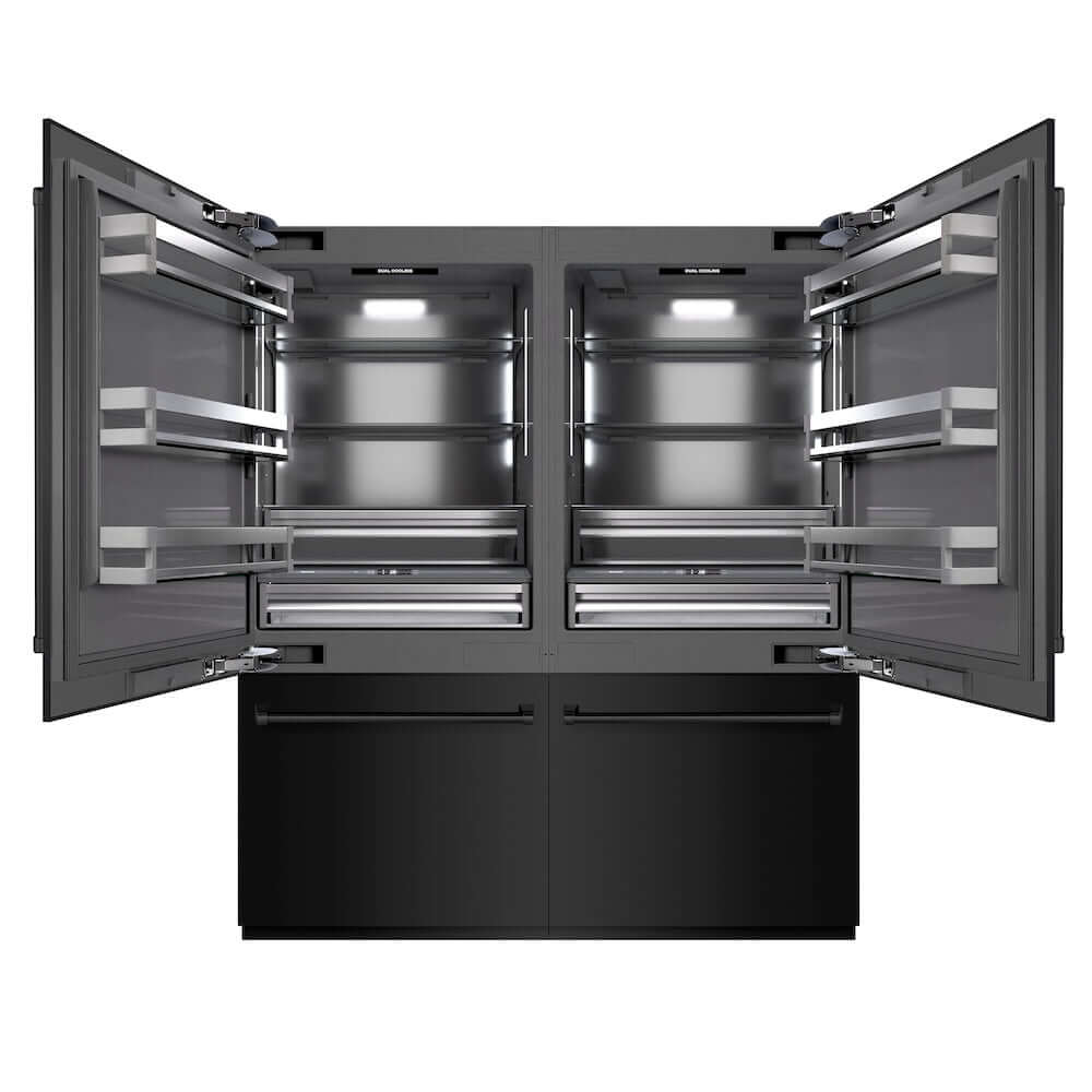 ZLINE 72 in. 39.6 cu. ft. French Door Built-In Bottom Freezer Refrigerator with Water Dispensers and Ice Makers in Black Stainless Steel with Graphite Gray Interior (GRBIT-BS-72) main image.