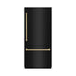 ZLINE Autograph Edition 36 in. 19.8 cu. ft. Built-In Bottom Freezer Refrigerator with Water Dispenser and Ice Maker in Black Stainless Steel with Graphite Gray Interior and Champagne Bronze Accents (GRBITZ-BS-36-CB) front, closed.