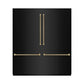 ZLINE Autograph Edition 72 in. 39.6 cu. ft. French Door Built-In Bottom Freezer Refrigerator with Water Dispensers and Ice Makers in Black Stainless Steel with Graphite Gray Interior and Champagne Bronze Helix Handles (GRBITZ-BS72-KCB) front, closed.