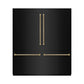 ZLINE Autograph Edition 72 in. 39.6 cu. ft. French Door Built-In Bottom Freezer Refrigerator with Water Dispensers and Ice Makers in Black Stainless Steel with Graphite Gray Interior and Polished Gold Helix Handles (GRBITZ-BS-72-KG) front, closed.