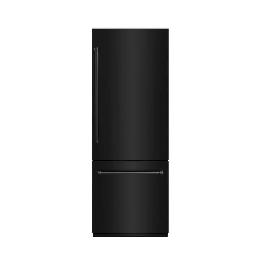 ZLINE 30 in. 16.1 cu. ft. Built-In Bottom Freezer Refrigerator with Water Dispenser and Ice Maker in Black Stainless Steel with Graphite Gray Interior (GRBIV-BS-30) front, closed.