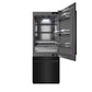 ZLINE 30 in. 16.1 cu. ft. Built-In Bottom Freezer Refrigerator with Water Dispenser and Ice Maker in Black Stainless Steel with Graphite Gray Interior (GRBIV-BS-30) front, refrigeration compartment open.