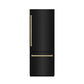 ZLINE Autograph Edition 30 in. 16.1 cu. ft. Built-In Bottom Freezer Refrigerator with Water Dispenser and Ice Maker in Black Stainless Steel with Graphite Gray Interior and Polished Gold Accents (GRBIVZ-BS-30-G) front, closed.