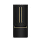 ZLINE Autograph Edition 36 in. 19.6 cu. ft. French Door Built-In Bottom Freezer Refrigerator with Water Dispenser and Ice Maker in Black Stainless Steel with Graphite Gray Interior and Champagne Bronze Accents (GRBIVZ-BS-36-CB) front, closed.