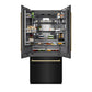 ZLINE Autograph Edition 36 in. 19.6 cu. ft. French Door Built-In Bottom Freezer Refrigerator with Water Dispenser and Ice Maker in Black Stainless Steel with Graphite Gray Interior and Polished Gold Accents (GRBIVZ-BS-36-G)