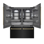 ZLINE Autograph Edition 60 in. 32.2 cu. ft. French Door Built-In Bottom Freezer Refrigerator with Water Dispenser and Ice Maker in Black Stainless Steel with Graphite Gray Interior and Champagne Bronze Accents (GRBIVZ-BS-60-CB) front, refrigeration compartment and bottom freezer drawers open.