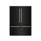 ZLINE Autograph Edition 60 in. 32.2 cu. ft. French Door Built-In Bottom Freezer Refrigerator with Water Dispenser and Ice Maker in Black Stainless Steel with Graphite Gray Interior and Polished Gold Accents (GRBIVZ-BS-60-G) front, closed.