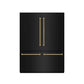 ZLINE Autograph Edition 60 in. 32.2 cu. ft. French Door Built-In Bottom Freezer Refrigerator with Water Dispenser and Ice Maker in Black Stainless Steel with Graphite Gray Interior and Polished Gold Helix Handles (GRBIVZ-BS60KG) front, closed.