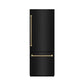 ZLINE Autograph Edition 30 in. 16.1 cu. ft. Built-In Bottom Freezer Refrigerator with Water Dispenser and Ice Maker in Black Stainless Steel with Graphite Gray Interior and Champagne Bronze Helix Handles (GRBIVZ-BS30KCB) front, closed.