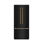 ZLINE Autograph Edition 36 in. 19.6 cu. ft. French Door Built-In Bottom Freezer Refrigerator with Water Dispenser and Ice Maker in Black Stainless Steel with Graphite Gray Interior and Champagne Bronze Helix Handles (GRBIVZ-BS36KCB) front, closed.