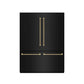 ZLINE Autograph Edition 60 in. 32.2 cu. ft. French Door Built-In Bottom Freezer Refrigerator with Water Dispenser and Ice Maker in Black Stainless Steel with Graphite Gray Interior and Champagne Bronze Helix Handles (GRBIVZ-BS60KCB) front, closed.