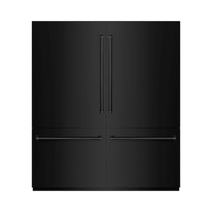 ZLINE 72 in. 39.6 cu. ft. French Door Built-In Bottom Freezer Refrigerator with Water Dispensers and Ice Makers in Black Stainless Steel (RBIT-BS-72) front, closed.