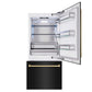 ZLINE Autograph Edition 36 in. 19.8 cu. ft. Built-In Bottom Freezer Refrigerator with Water Dispenser and Ice Maker in Black Stainless Steel and Champagne Bronze Accents (RBITZ-BS-36-CB) front, refrigeration compartment and bottom freezer open.