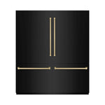 ZLINE Autograph Edition 72 in. 39.6 cu. ft. French Door Built-In Bottom Freezer Refrigerator with Water Dispensers and Ice Makers in Black Stainless Steel and Champagne Bronze Accents (RBITZ-BS-72-CB) front, closed.