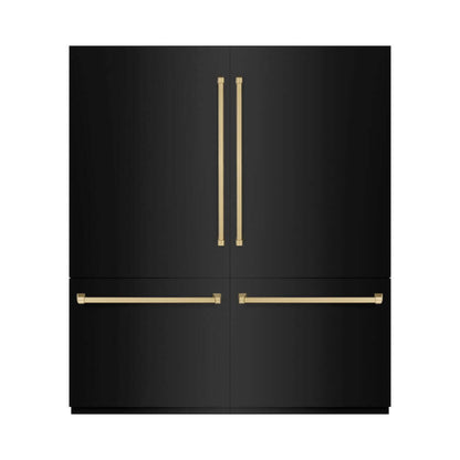 ZLINE Autograph Edition 72 in. 39.6 cu. ft. French Door Built-In Bottom Freezer Refrigerator with Water Dispensers and Ice Makers in Black Stainless Steel and Champagne Bronze Accents (RBITZ-BS-72-CB) front, closed.