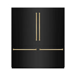 ZLINE Autograph Edition 72 in. 39.6 cu. ft. French Door Built-In Bottom Freezer Refrigerator with Water Dispensers and Ice Makers in Black Stainless Steel and Polished Gold Accents (RBITZ-BS-72-G) front, closed.