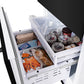 ZLINE 30 in. 16.1 cu. ft. Built-In Bottom Freezer Refrigerator with Water Dispenser and Ice Maker in Black Stainless Steel (RBIV-BS-30) close-up detail, food inside bottom freezer compartment.