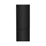 ZLINE 30 in. 16.1 cu. ft. Built-In Bottom Freezer Refrigerator with Water Dispenser and Ice Maker in Black Stainless Steel (RBIV-BS-30) front, closed.