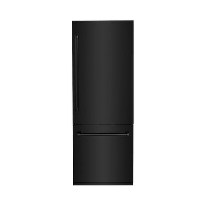 ZLINE 30 in. 16.1 cu. ft. Built-In Bottom Freezer Refrigerator with Water Dispenser and Ice Maker in Black Stainless Steel (RBIV-BS-30) front, closed.