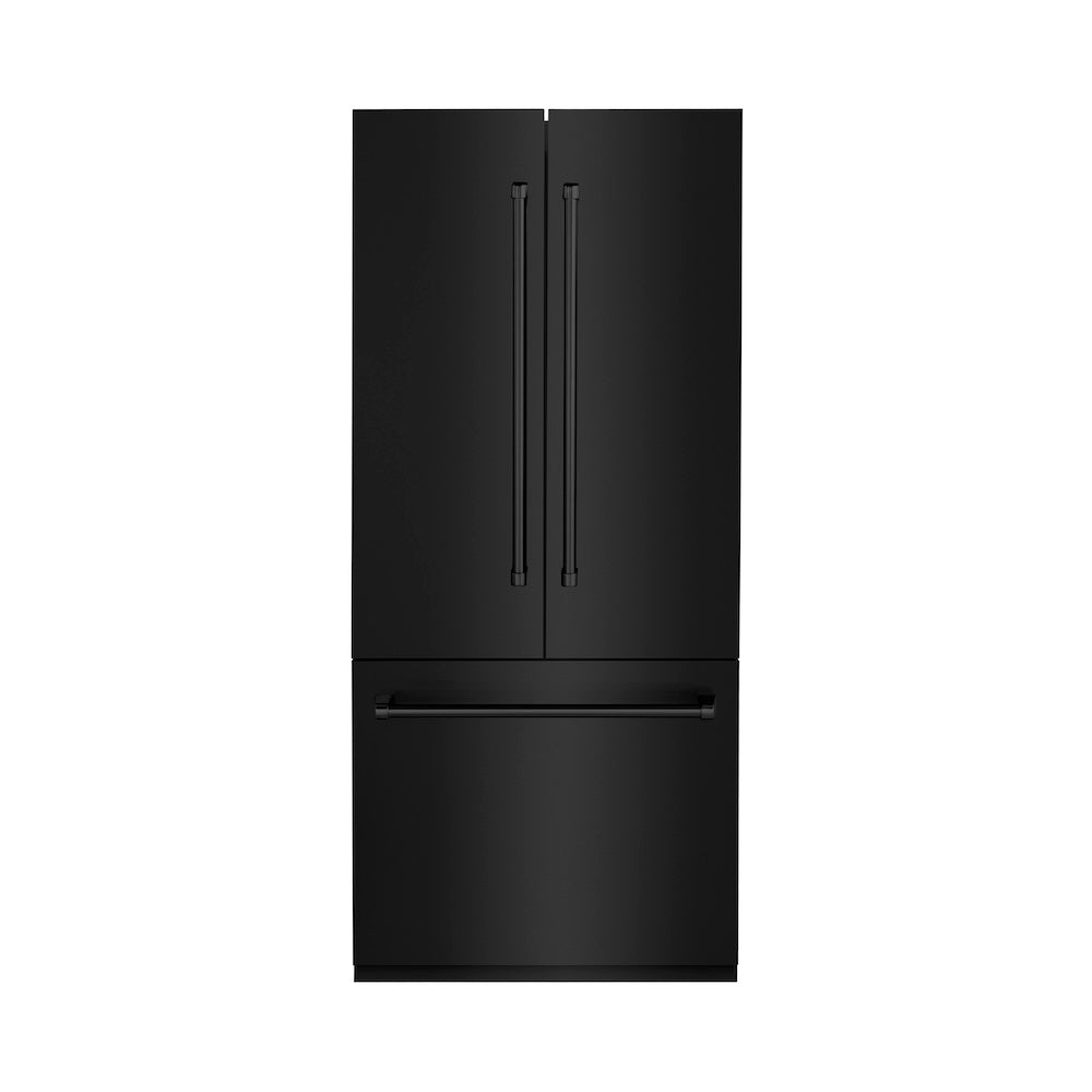 ZLINE 36 in. 19.6 cu. ft. Built-In 3-Door French Door Freezer Refrigerator with Internal Water and Ice Dispenser in Black Stainless Steel (RBIV-BS-36)