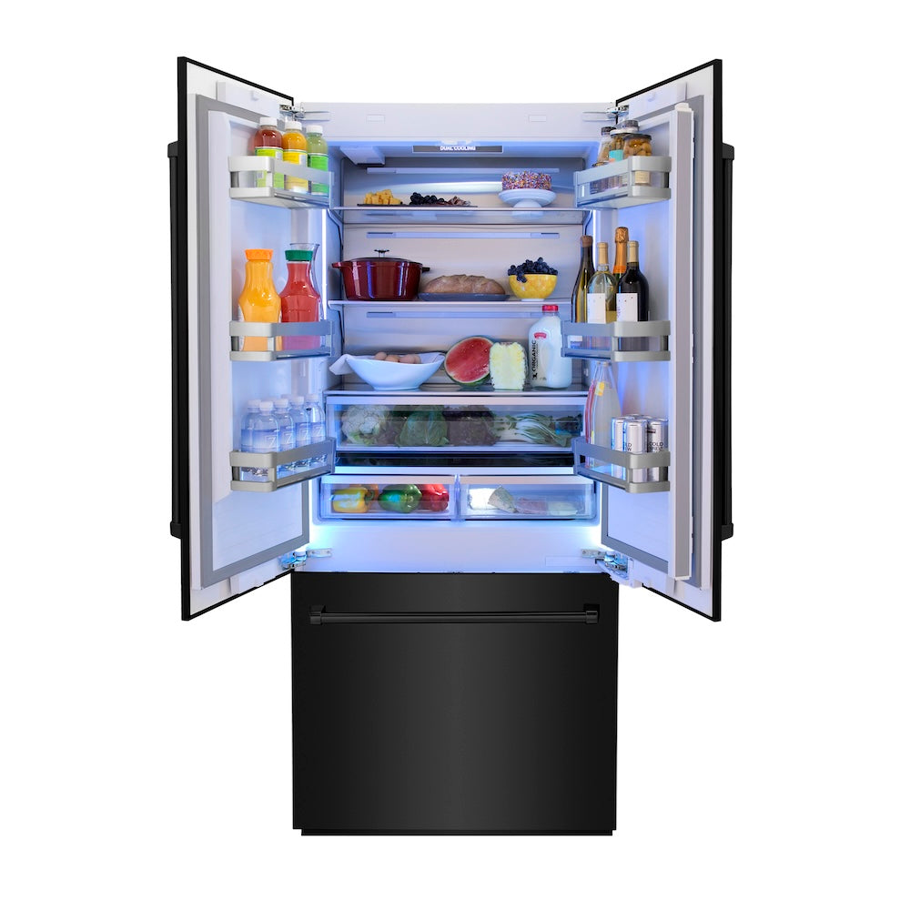 ZLINE 36 in. 19.6 cu. ft. French Door Built-In Bottom Freezer Refrigerator with Water Dispenser and Ice Maker in Black Stainless Steel (RBIV-BS-36)