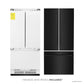 ZLINE 36 in. 19.6 cu. ft. French Door Built-In Bottom Freezer Refrigerator with Water Dispenser and Ice Maker in Black Stainless Steel (RBIV-BS-36) front, refrigeration unit next to panels and handles. Text: Handles and panels included.