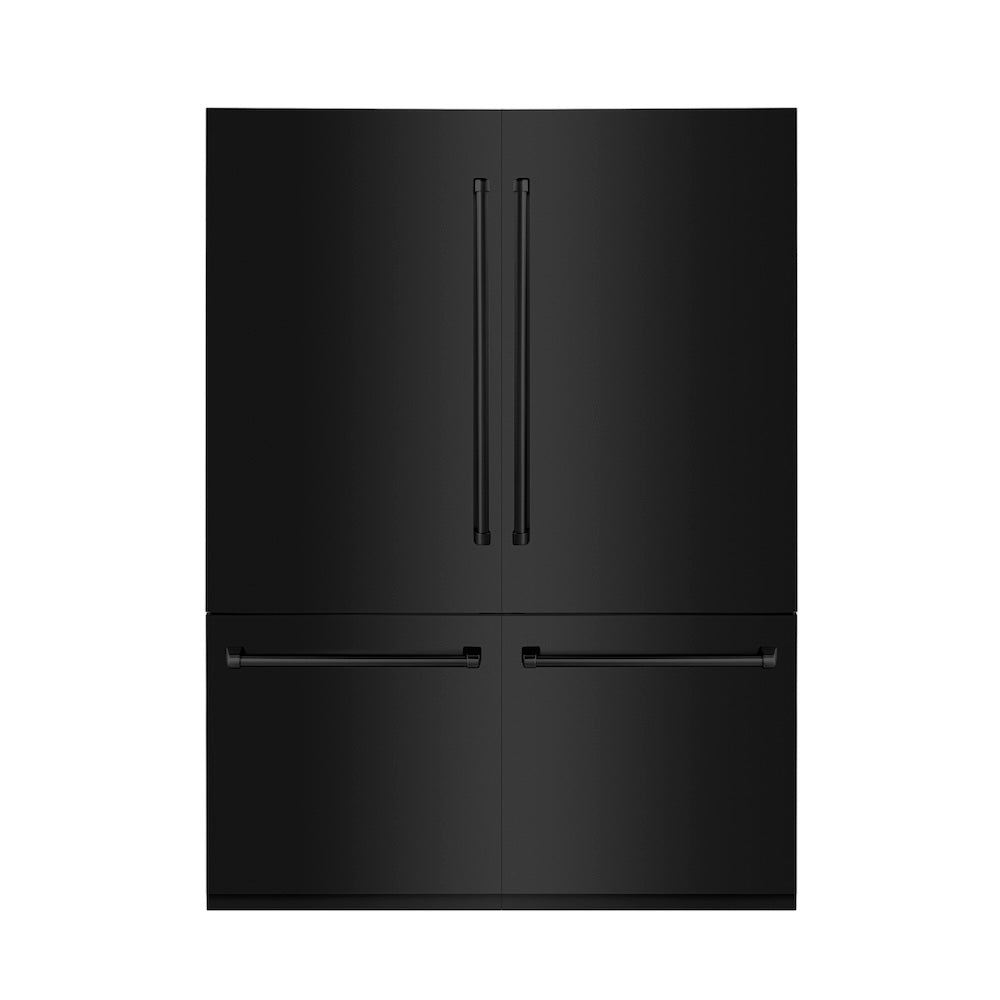 ZLINE 60 in. 32.2 cu. ft. French Door Built-In Bottom Freezer Refrigerator with Water Dispensers and Ice Makers in Black Stainless Steel (RBIV-BS-60) front, closed.