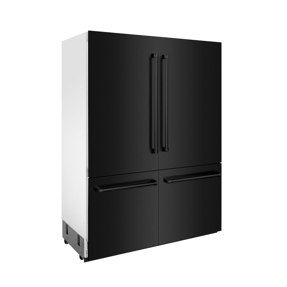 ZLINE 60 in. 32.2 cu. ft. French Door Built-In Bottom Freezer Refrigerator with Water Dispensers and Ice Makers in Black Stainless Steel (RBIV-BS-60) side, closed.