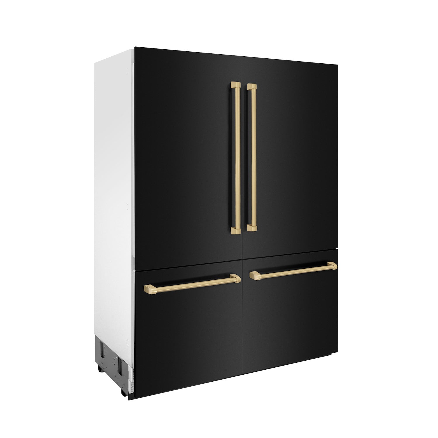 ZLINE Autograph Edition 60 in. 32.2 cu. ft. Built-in 4-Door French Door Refrigerator with Internal Water and Ice Dispenser in Black Stainless Steel with Champagne Bronze Accents (RBIVZ-BS-60-CB) side.