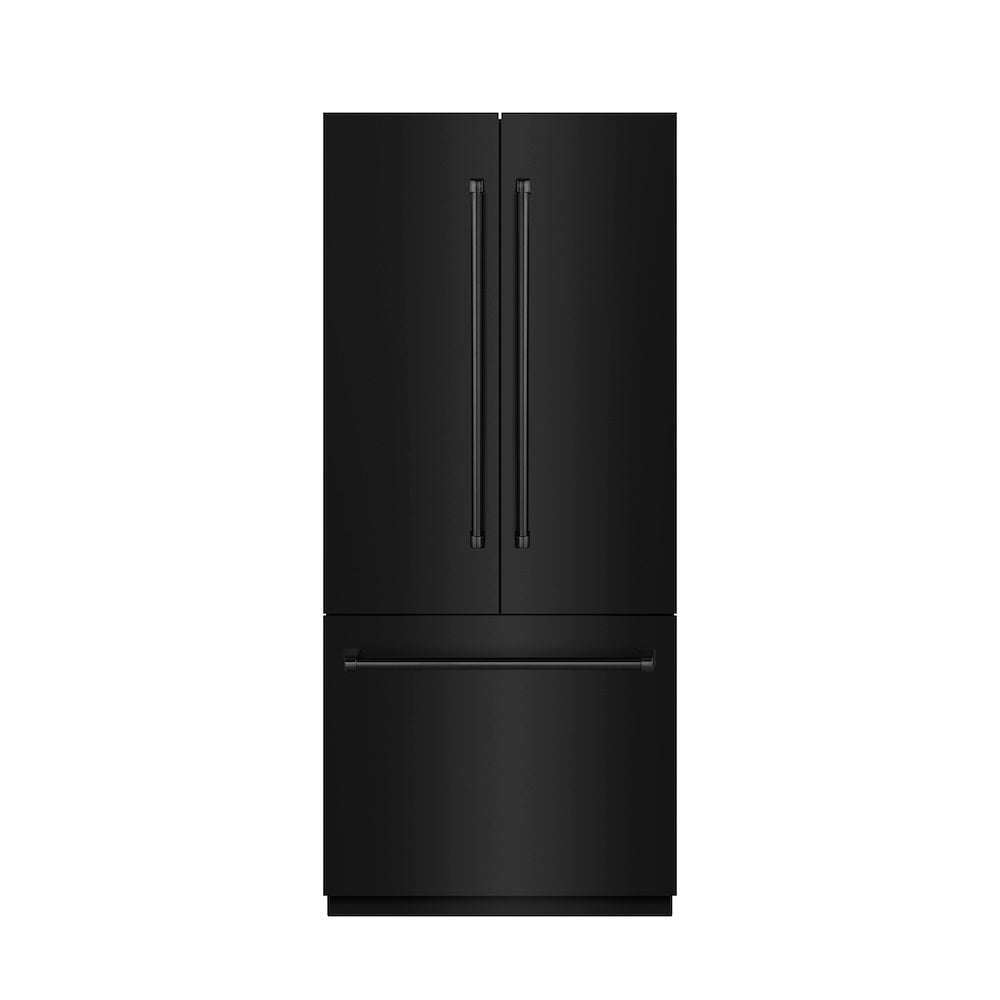ZLINE 36 in. 19.6 cu. ft. French Door Built-In Bottom Freezer Refrigerator with Water Dispenser and Ice Maker in Black Stainless Steel with Stainless Steel Interior (SRBIV-BS-36) main image.