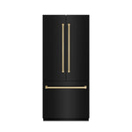 ZLINE Autograph Edition 36 in. 19.6 cu. ft. French Door Built-In Bottom Freezer Refrigerator with Water Dispenser and Ice Maker in Black Stainless Steel with Stainless Steel Interior and Champagne Bronze Accents (SRBIVZ-BS-36-CB)