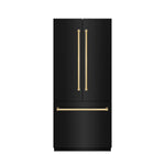 ZLINE Autograph Edition 36 in. 19.6 cu. ft. French Door Built-In Bottom Freezer Refrigerator with Water Dispenser and Ice Maker in Black Stainless Steel with Stainless Steel Interior and Polished Gold Accents (SRBIVZ-BS-36-G)