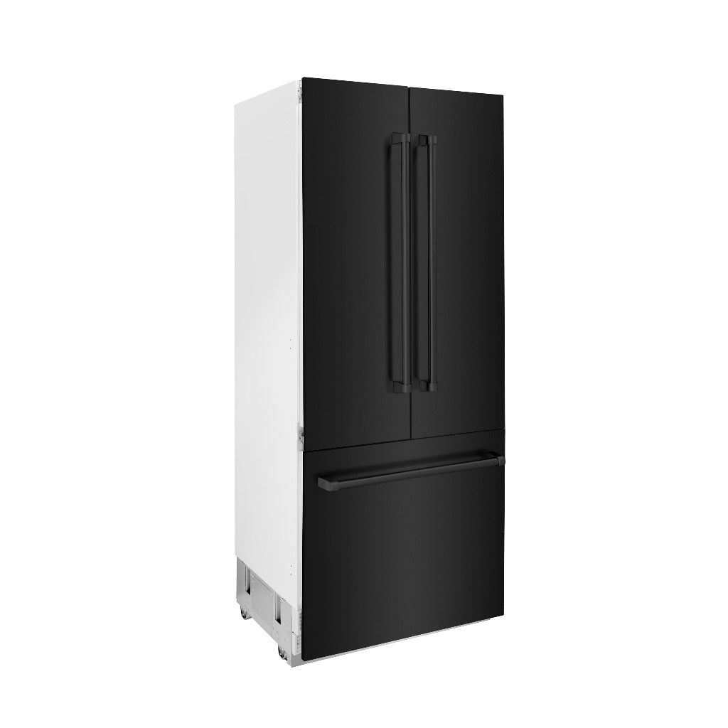 ZLINE 36 in. 19.6 cu. ft. Built-In 3-Door French Door Refrigerator with Internal Water and Ice Dispenser in Black Stainless Steel (RBIV-BS-36) side.