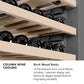 ZLINE Column Wine Coolers Infographic. Birch Wood Racks. Text: 14 full-extension wood shelves, including 1 specialty display rack, feature an elegant stained finish for long lasting durability.