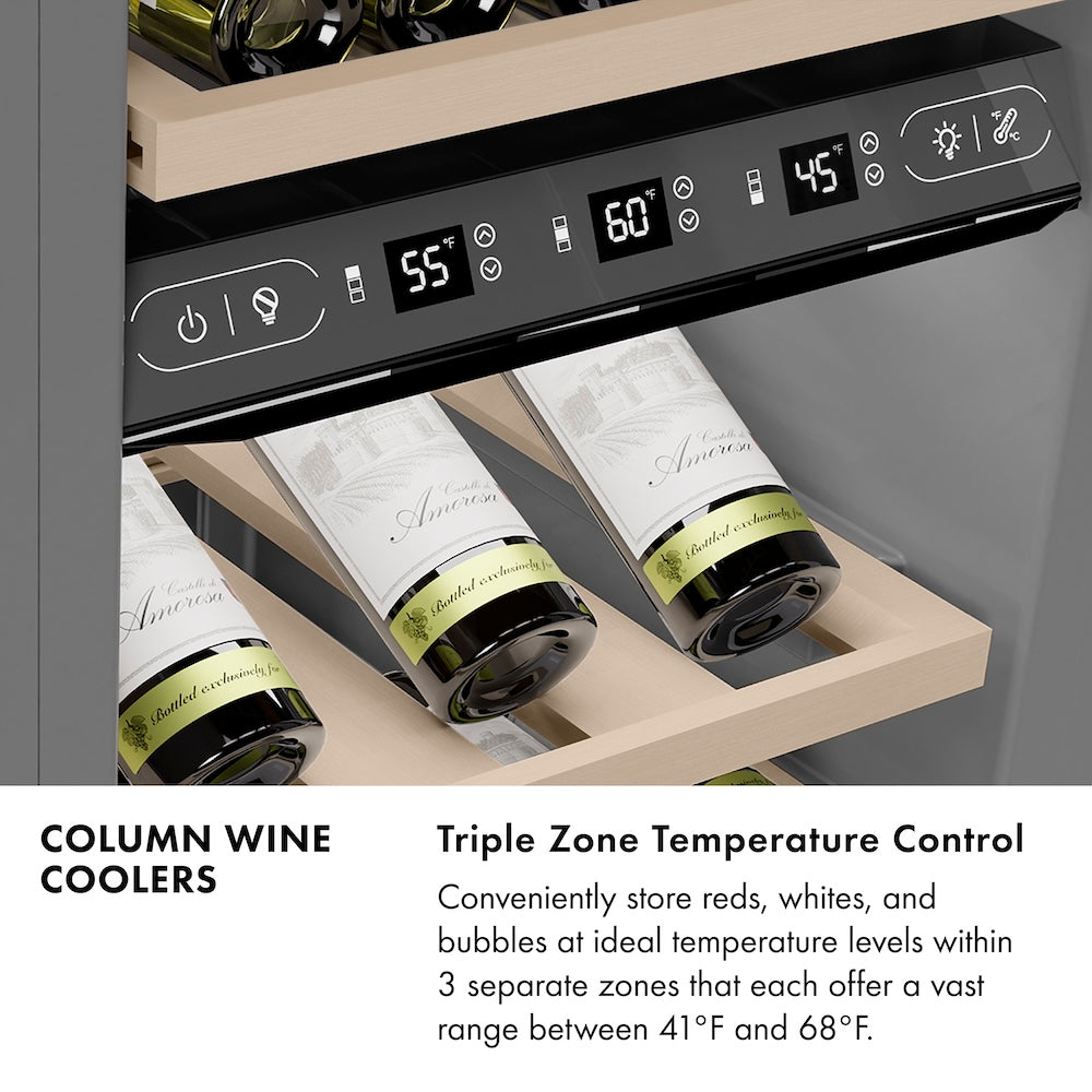 ZLINE 18 in. 9.0 cu. ft. Triple Zone 68 Bottle Panel Ready Right Hinge Column Wine Cooler, Open Box-Good Condition