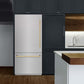 ZLINE Autograph Edition 36 in. 19.8 cu. ft. Built-In Bottom Freezer Refrigerator with Water Dispenser and Ice Maker in Satin Stainless Steel with Graphite Gray Interior and Polished Gold Accents (GRBITZ-SN-36-G) lifestyle, in a luxury kitchen.