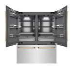 ZLINE Autograph Edition 60 in. 32.2 cu. ft. French Door Built-In Bottom Freezer Refrigerator with Water Dispenser and Ice Maker in Satin Stainless Steel with Graphite Gray Interior and Polished Gold Accents (GRBIVZ-SN-60-G)