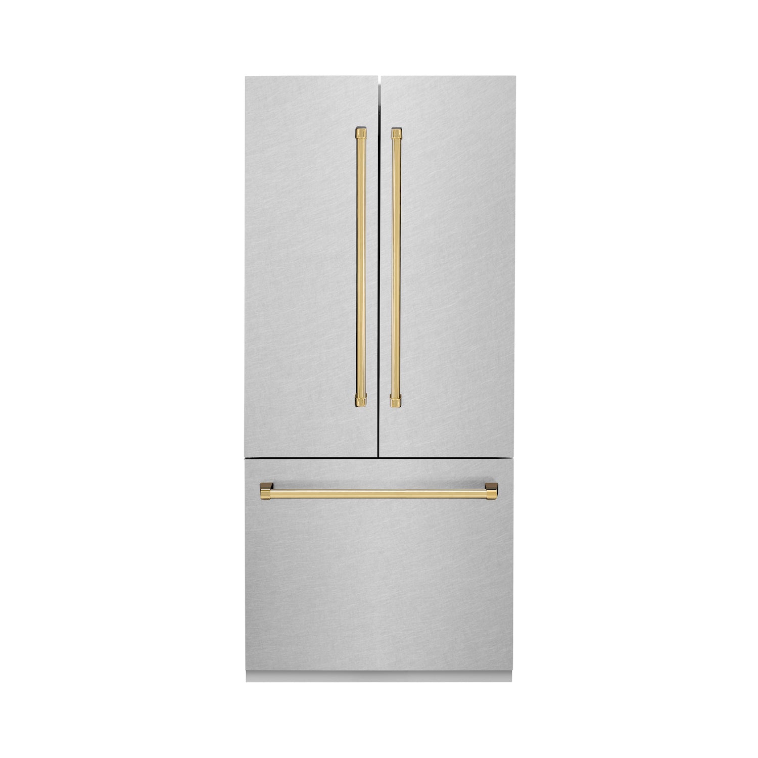ZLINE Autograph Edition 36 in. 19.6 cu. ft. Built-in 2-Door Bottom Freezer Refrigerator with Internal Water and Ice Dispenser in Fingerprint Resistant Stainless Steel with Polished Gold Accents (RBIVZ-SN-36-G) 