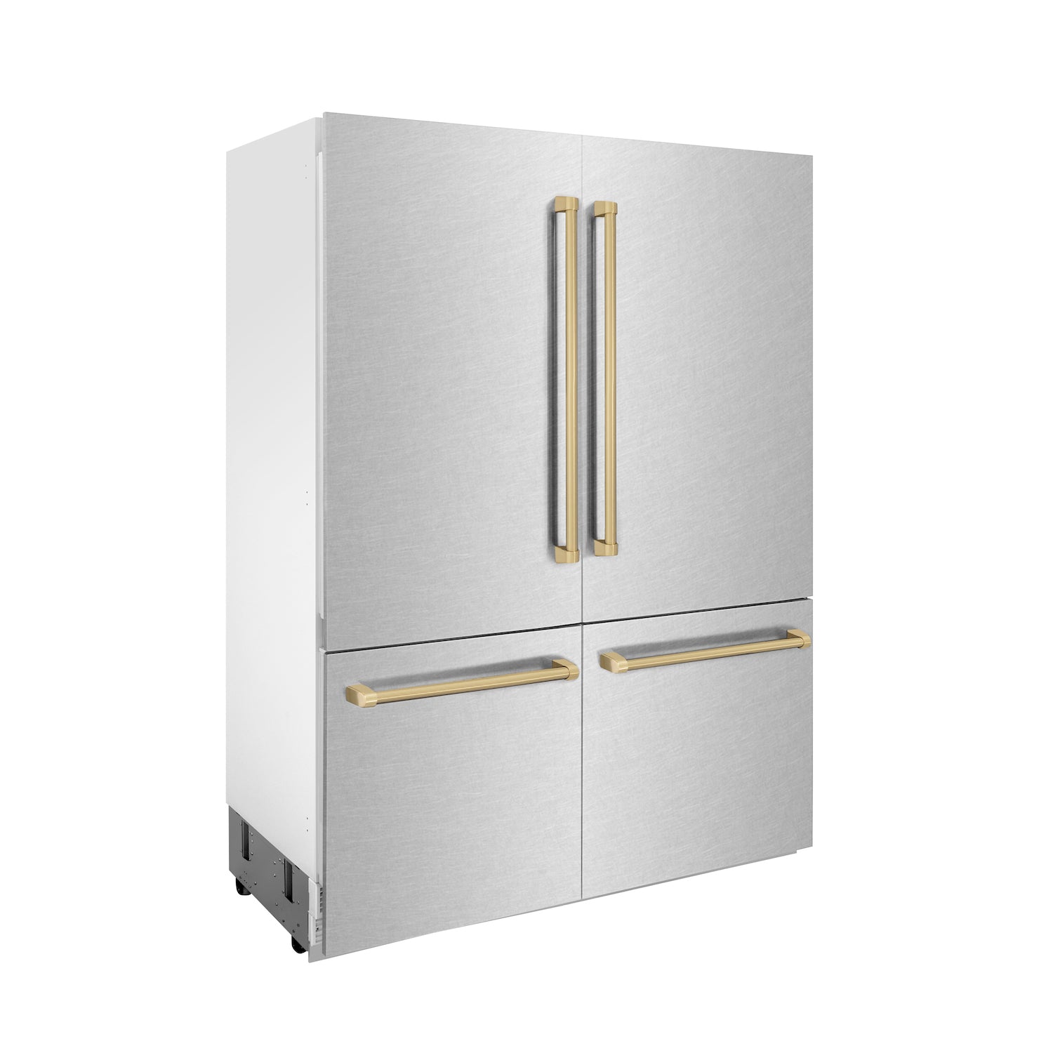 ZLINE Autograph Edition 60 in. 32.2 cu. ft. Built-in 4-Door French Door Refrigerator with Internal Water and Ice Dispenser in Fingerprint Resistant Stainless Steel with Champagne Bronze Accents (RBIVZ-SN-60-CB) side.