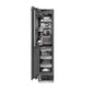 ZLINE Autograph Edition 18 in. 8.6 cu. ft. Panel Ready Left Hinge Column Freezer with Graphite Gray Interior and Matte Black Accents (RBCFVLZ-18-MB) front, open, with food inside.