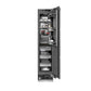 ZLINE Autograph Edition 18 in. 8.6 cu. ft. Panel Ready Right Hinge Column Freezer with Graphite Gray Interior and Matte Black Accents (RBCFVRZ-18-MB) front, open, with food inside.