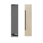 ZLINE Autograph Edition 18 in. 8.6 cu. ft. Panel Ready Right Hinge Column Freezer with Graphite Gray Interior and Matte Black Accents (RBCFVRZ-18-MB) unit without panels next to custom panels.
