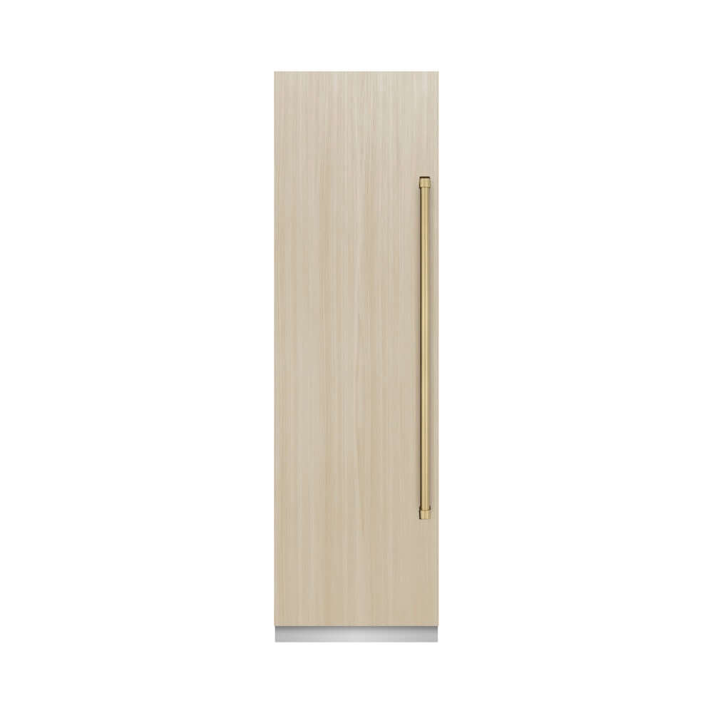ZLINE Autograph Edition 24 in. 12.4 cu. ft. Panel Ready Column Freezer with Graphite Gray Interior and Champagne Bronze Accents (RBCFVZ-24-CB) front, closed, with custom panel.