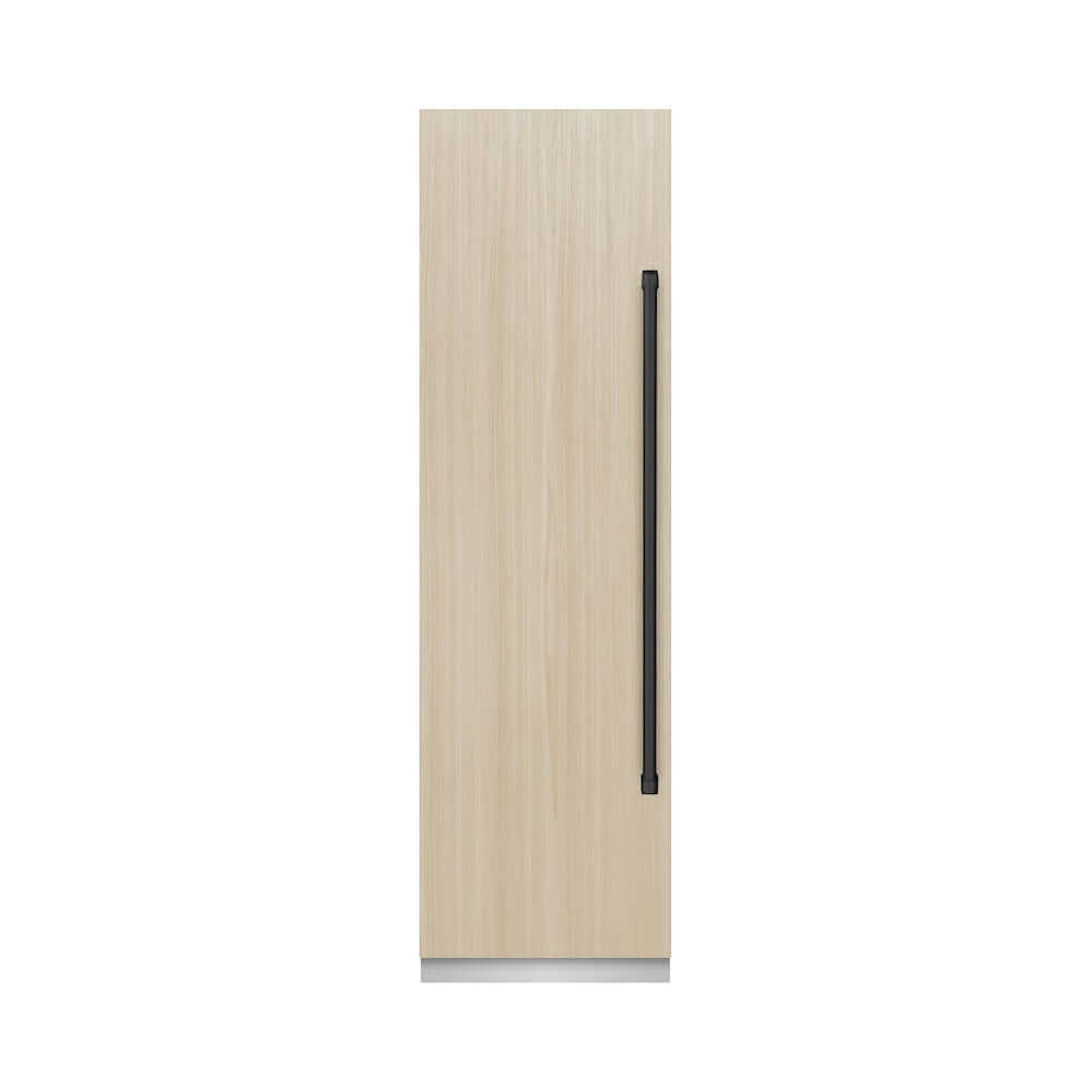 ZLINE Autograph Edition 24 in. 12.4 cu. ft. Panel Ready Column Freezer with Graphite Gray Interior and Matte Black Accents (RBCFVZ-24-MB) front, closed, with custom panel.